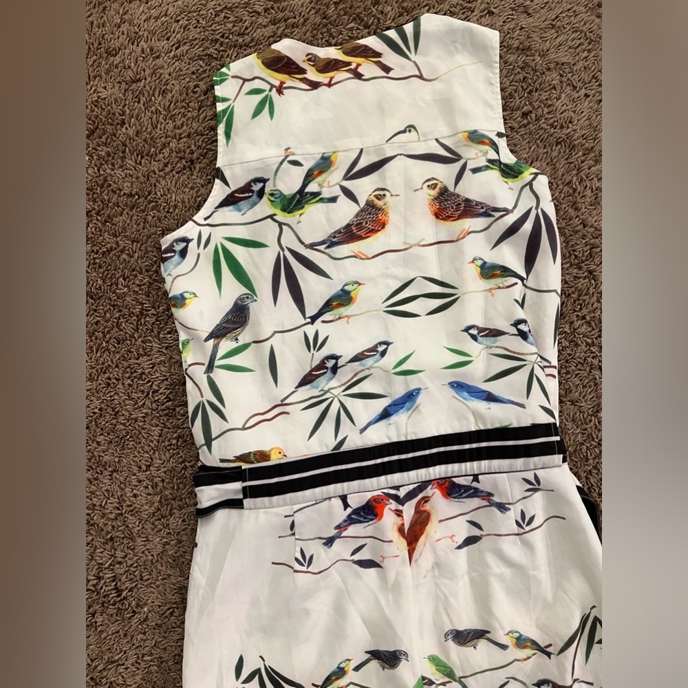 Designer unique boutique ERMIS sleeveless jumpsuit ROMPER birds bees floral Lg - Picture 7 of 7